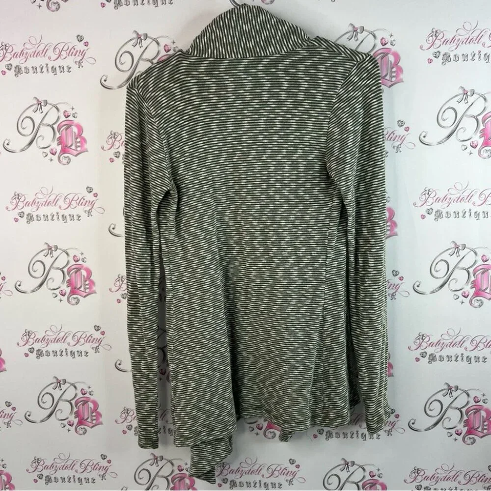 H.i.p cardigan button detail cinch Striped green Gray white Women's Sweater